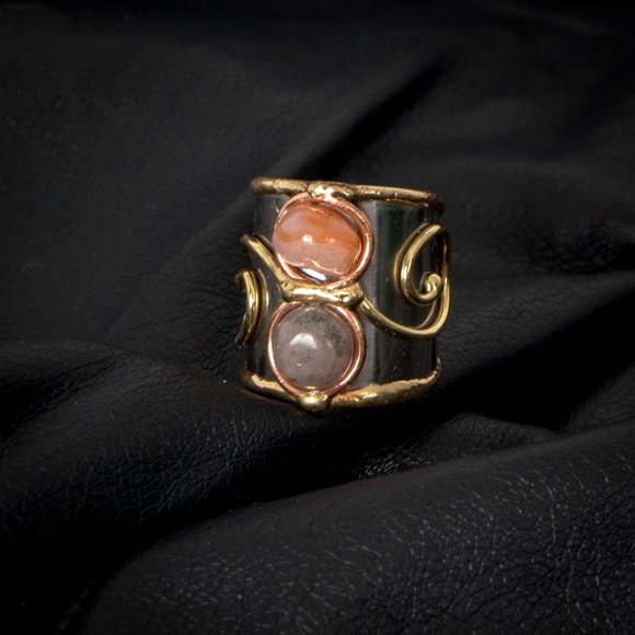 NWt Agate & Tri-Tone Gia Ring - Picture 2 of 3